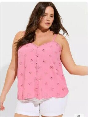 Hot Pink TORRID 1X Eyelet Challis Swing Cami
